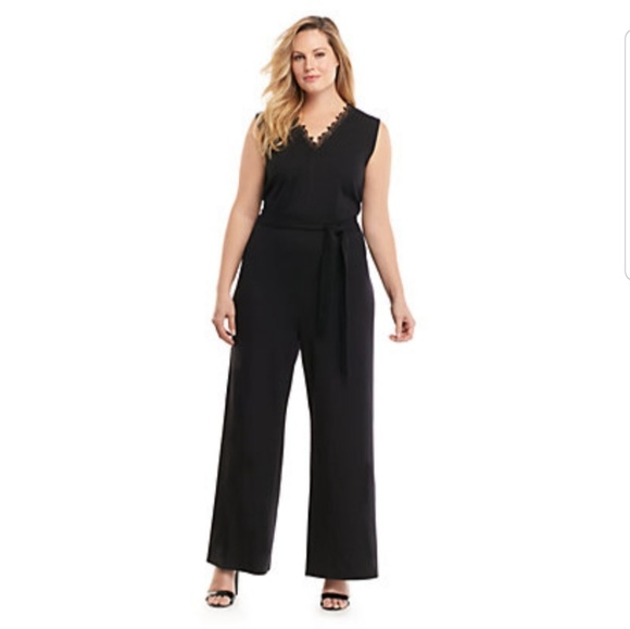 3X Plus size Lace Trim Jumpsuit - Picture 7 of 8